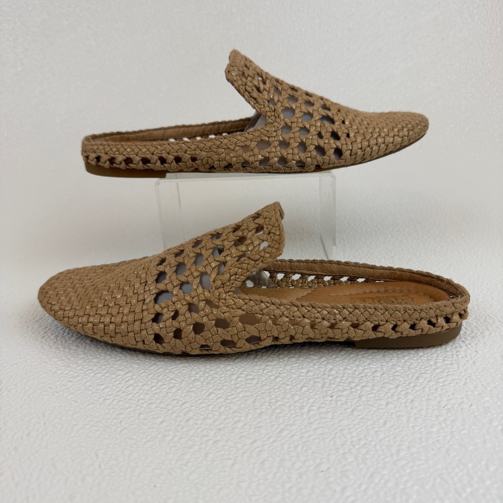 Born Woven Mule Slides Tan Leather Gold Shimmer Comfort Shoes Size 7M - Picture 4 of 8